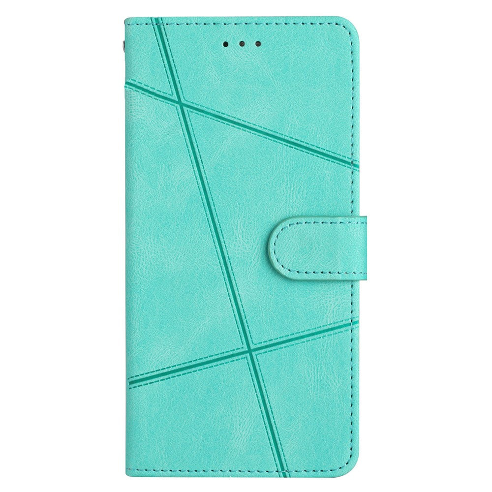 For iPhone 17 Pro Max Wallet Case Line Imprinted Skin-Touch Leather Flip Phone Cover - Green