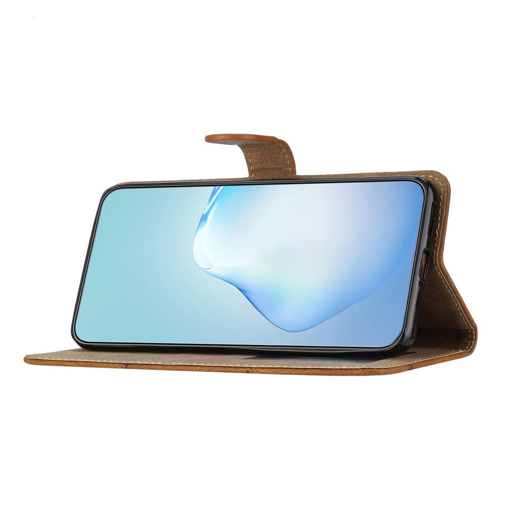 For iPhone 17 Pro Max Wallet Case Line Imprinted Skin-Touch Leather Flip Phone Cover - Brown