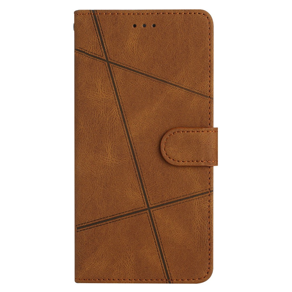 For iPhone 17 Pro Max Wallet Case Line Imprinted Skin-Touch Leather Flip Phone Cover - Brown