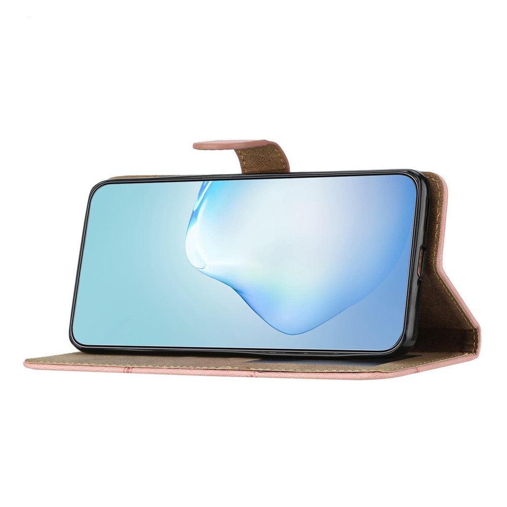 For iPhone 17 Pro Max Wallet Case Line Imprinted Skin-Touch Leather Flip Phone Cover - Rose Gold