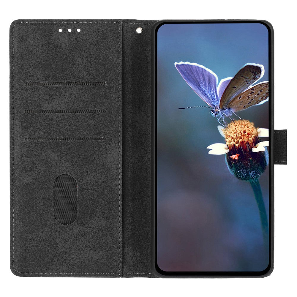 For iPhone 17 Pro Max Case Wallet Stand Imprinted Triangle Pattern Leather Phone Flip Cover - Black