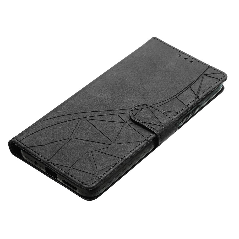 For iPhone 17 Pro Max Case Wallet Stand Imprinted Triangle Pattern Leather Phone Flip Cover - Black