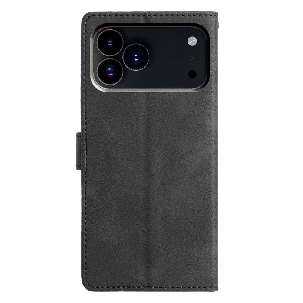 For iPhone 17 Pro Max Case Wallet Stand Imprinted Triangle Pattern Leather Phone Flip Cover - Black