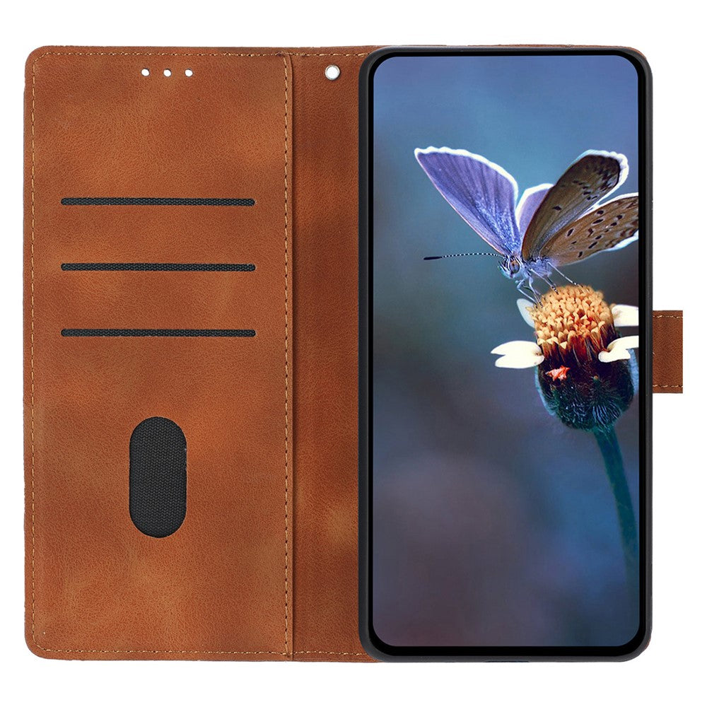 For iPhone 17 Pro Max Case Wallet Stand Imprinted Triangle Pattern Leather Phone Flip Cover - Brown