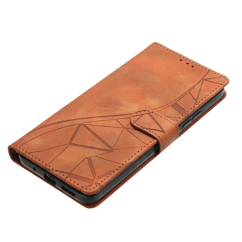 For iPhone 17 Pro Max Case Wallet Stand Imprinted Triangle Pattern Leather Phone Flip Cover - Brown