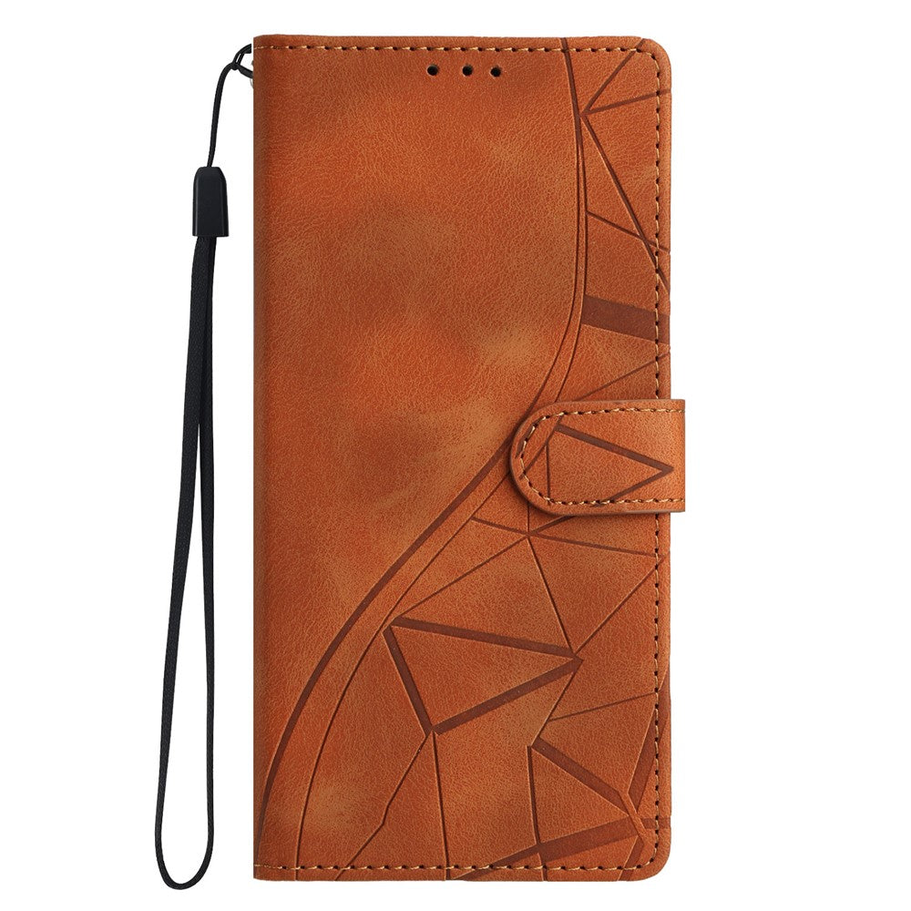 For iPhone 17 Pro Max Case Wallet Stand Imprinted Triangle Pattern Leather Phone Flip Cover - Brown