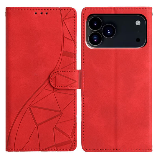 For iPhone 17 Pro Max Case Wallet Stand Imprinted Triangle Pattern Leather Phone Flip Cover - Red