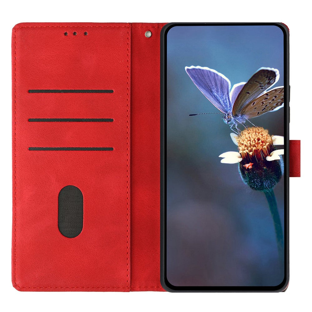 For iPhone 17 Pro Max Case Wallet Stand Imprinted Triangle Pattern Leather Phone Flip Cover - Red