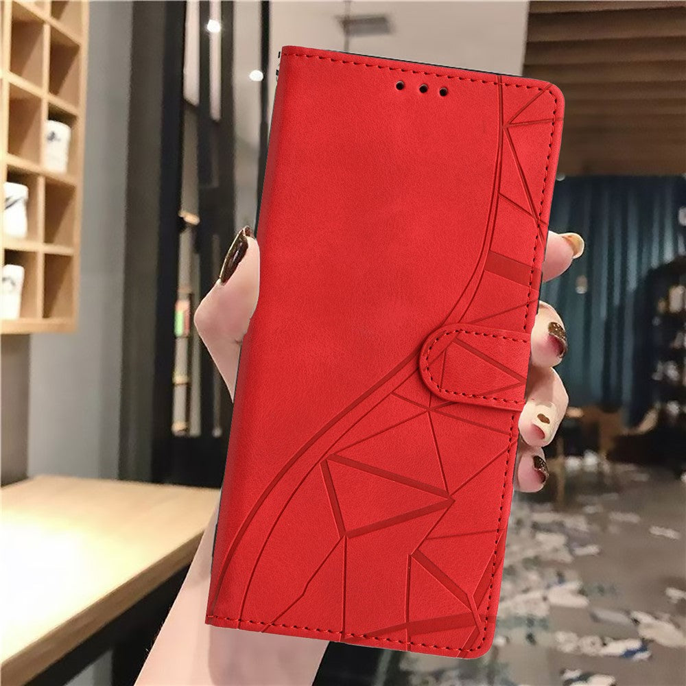 For iPhone 17 Pro Max Case Wallet Stand Imprinted Triangle Pattern Leather Phone Flip Cover - Red