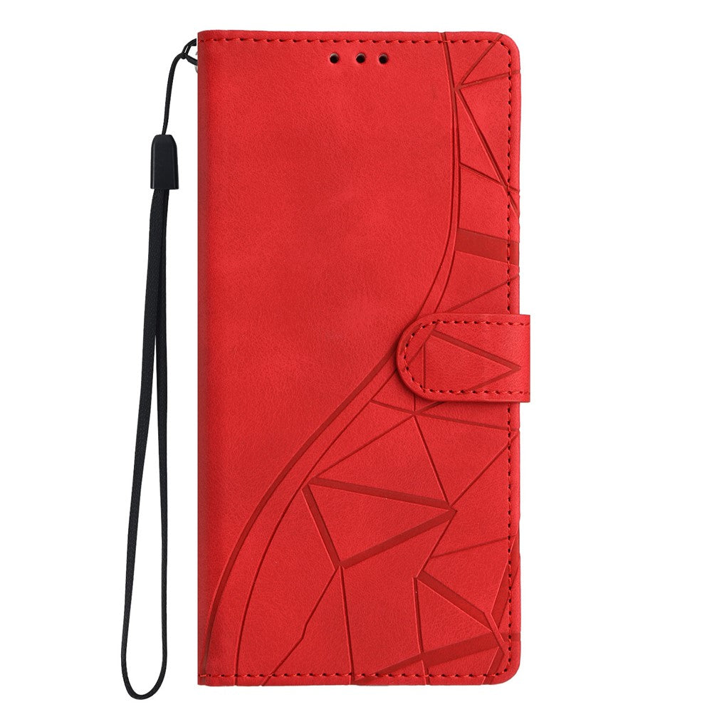 For iPhone 17 Pro Max Case Wallet Stand Imprinted Triangle Pattern Leather Phone Flip Cover - Red