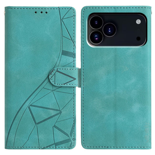 For iPhone 17 Pro Max Case Wallet Stand Imprinted Triangle Pattern Leather Phone Flip Cover - Green
