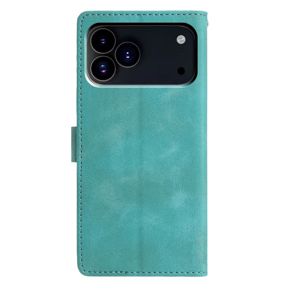 For iPhone 17 Pro Max Case Wallet Stand Imprinted Triangle Pattern Leather Phone Flip Cover - Green