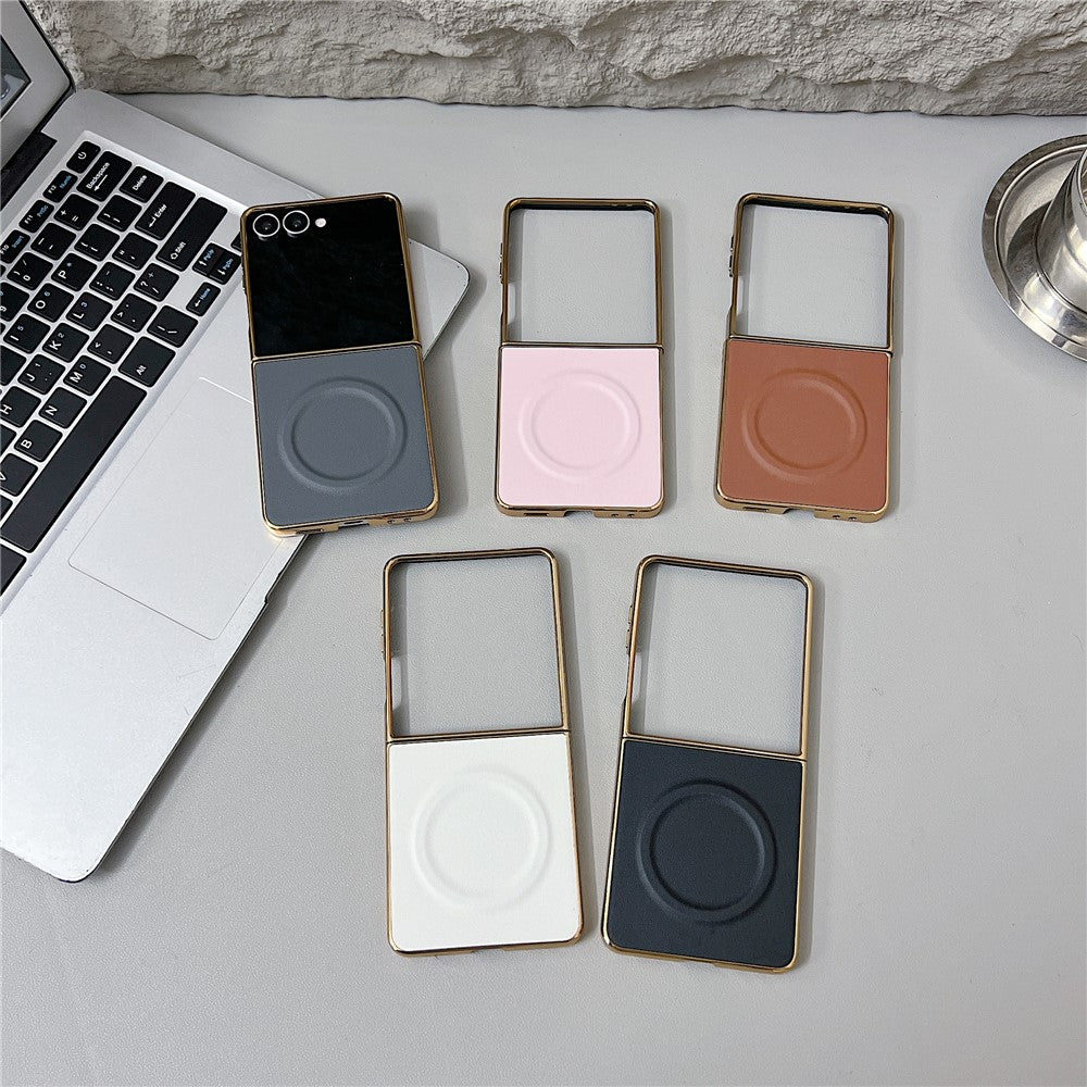 For Samsung Galaxy Z Flip7 5G Magnetic Case Nappa Texture PU + TPU + PC Phone Back Cover - Pink
