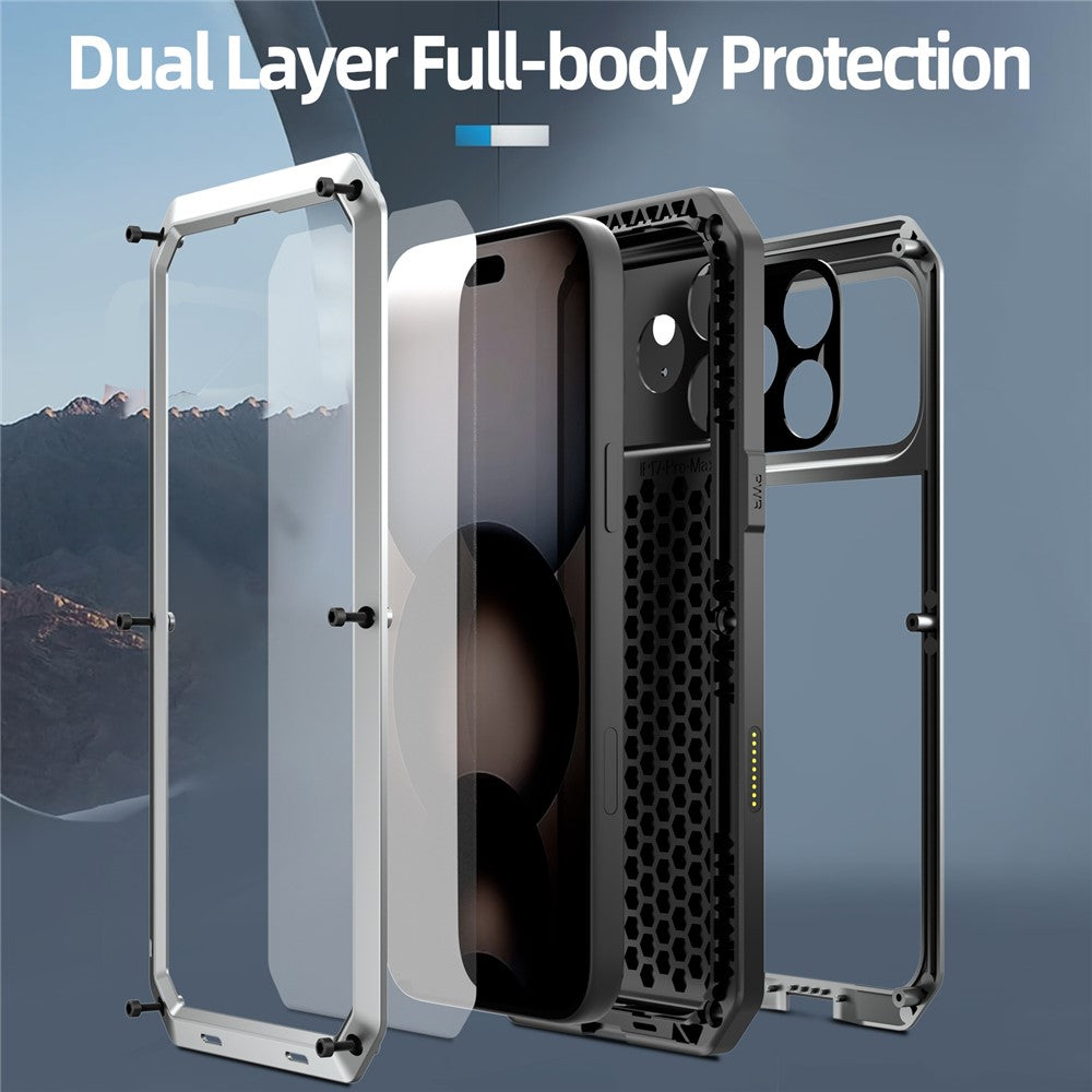 For iPhone 17 Pro Max Case Silicone + Metal Phone Cover with Tempered Glass Screen Protector - Silver