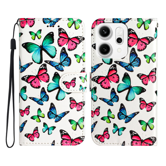 For Oppo Reno14 Pro 5G (Global) Wallet Case  Printed Pattern PU Leather Stand Phone Cover with Strap - Butterflies