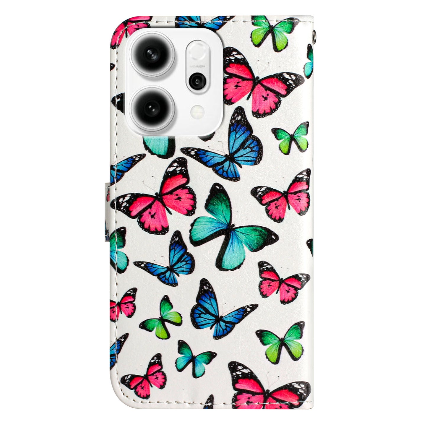 For Oppo Reno14 Pro 5G (Global) Wallet Case  Printed Pattern PU Leather Stand Phone Cover with Strap - Butterflies