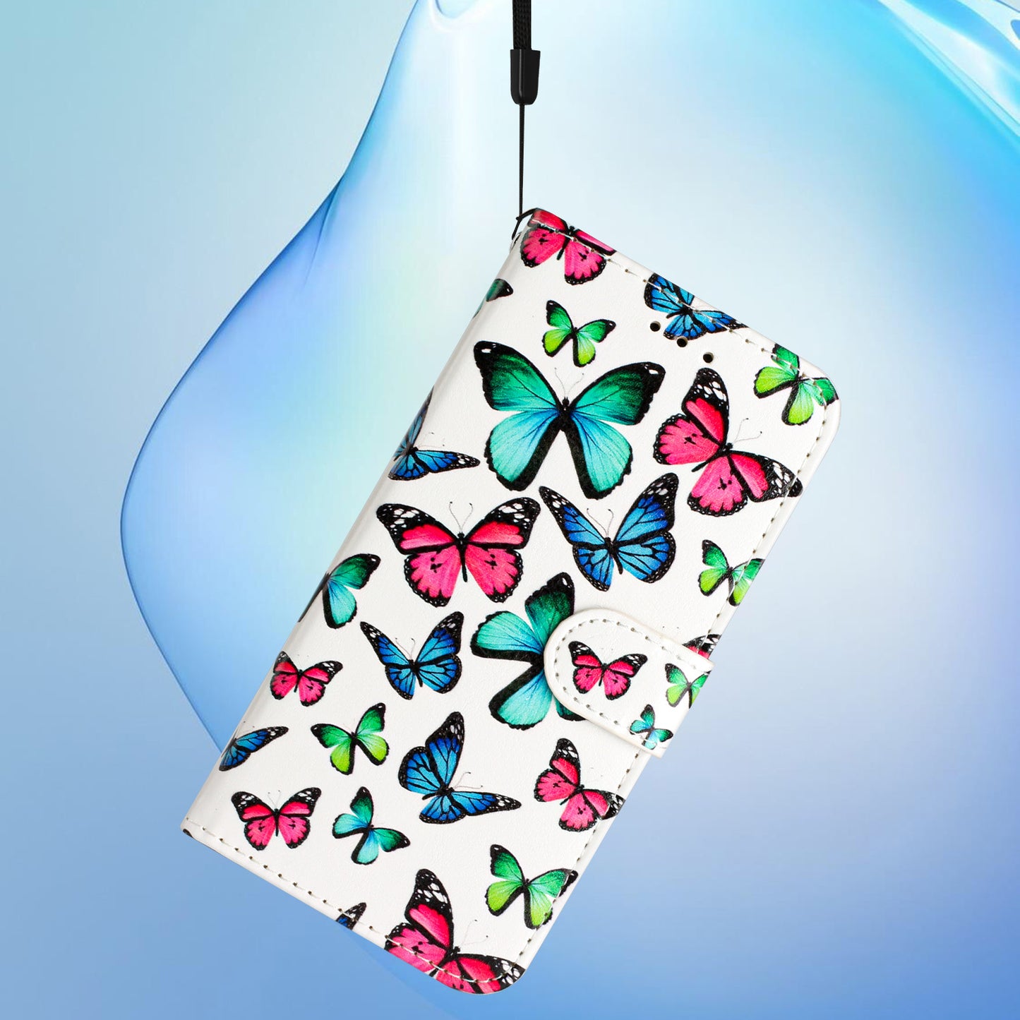 For Oppo Reno14 Pro 5G (Global) Wallet Case  Printed Pattern PU Leather Stand Phone Cover with Strap - Butterflies