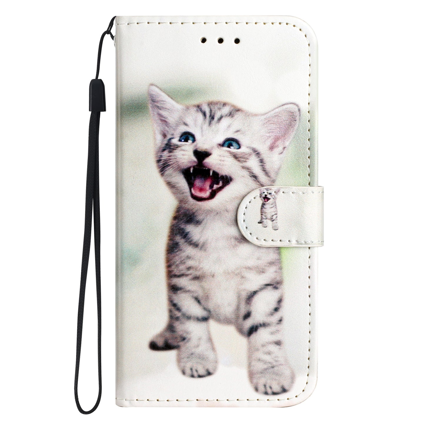 For Oppo Reno14 Pro 5G (Global) Wallet Case  Printed Pattern PU Leather Stand Phone Cover with Strap - Cat