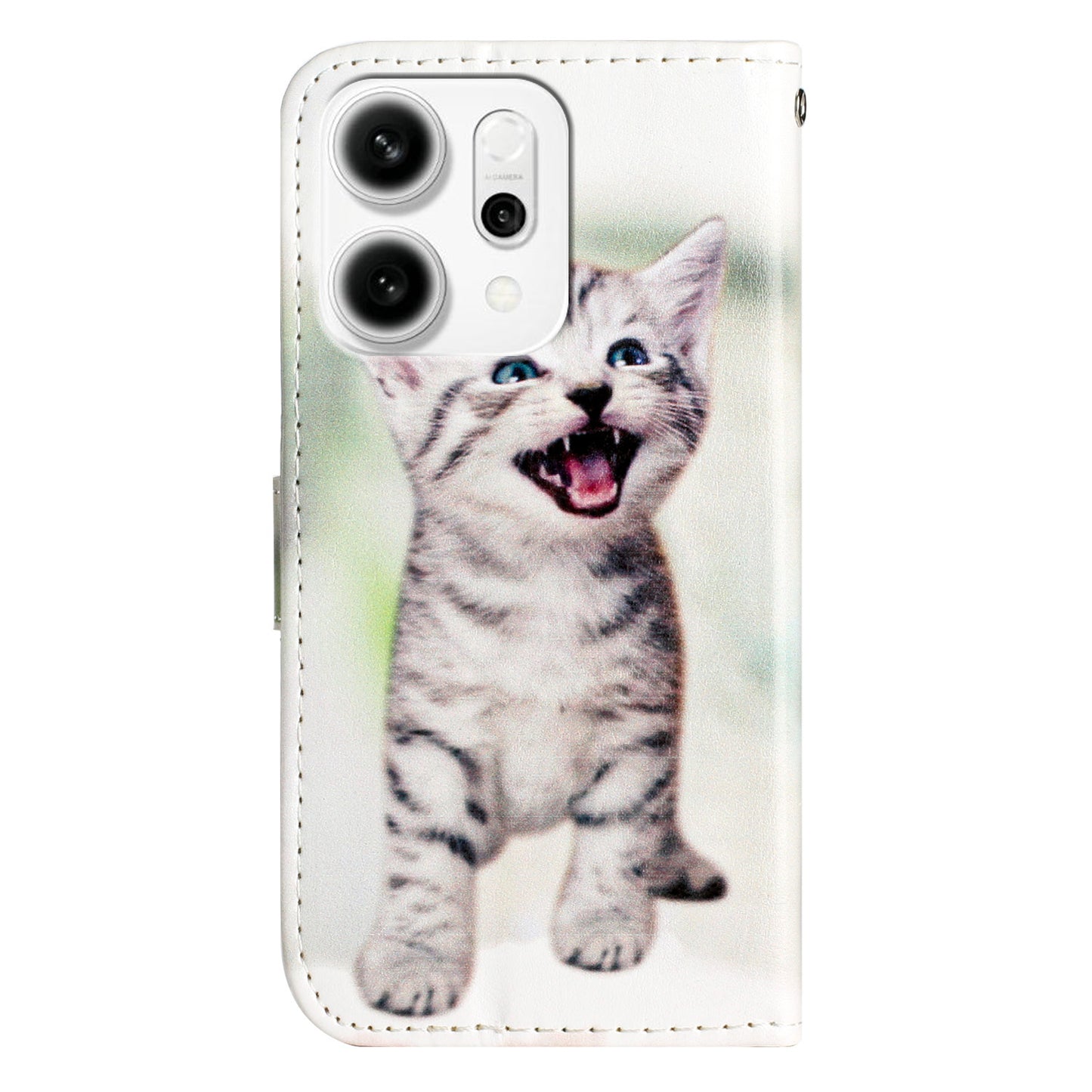 For Oppo Reno14 Pro 5G (Global) Wallet Case  Printed Pattern PU Leather Stand Phone Cover with Strap - Cat
