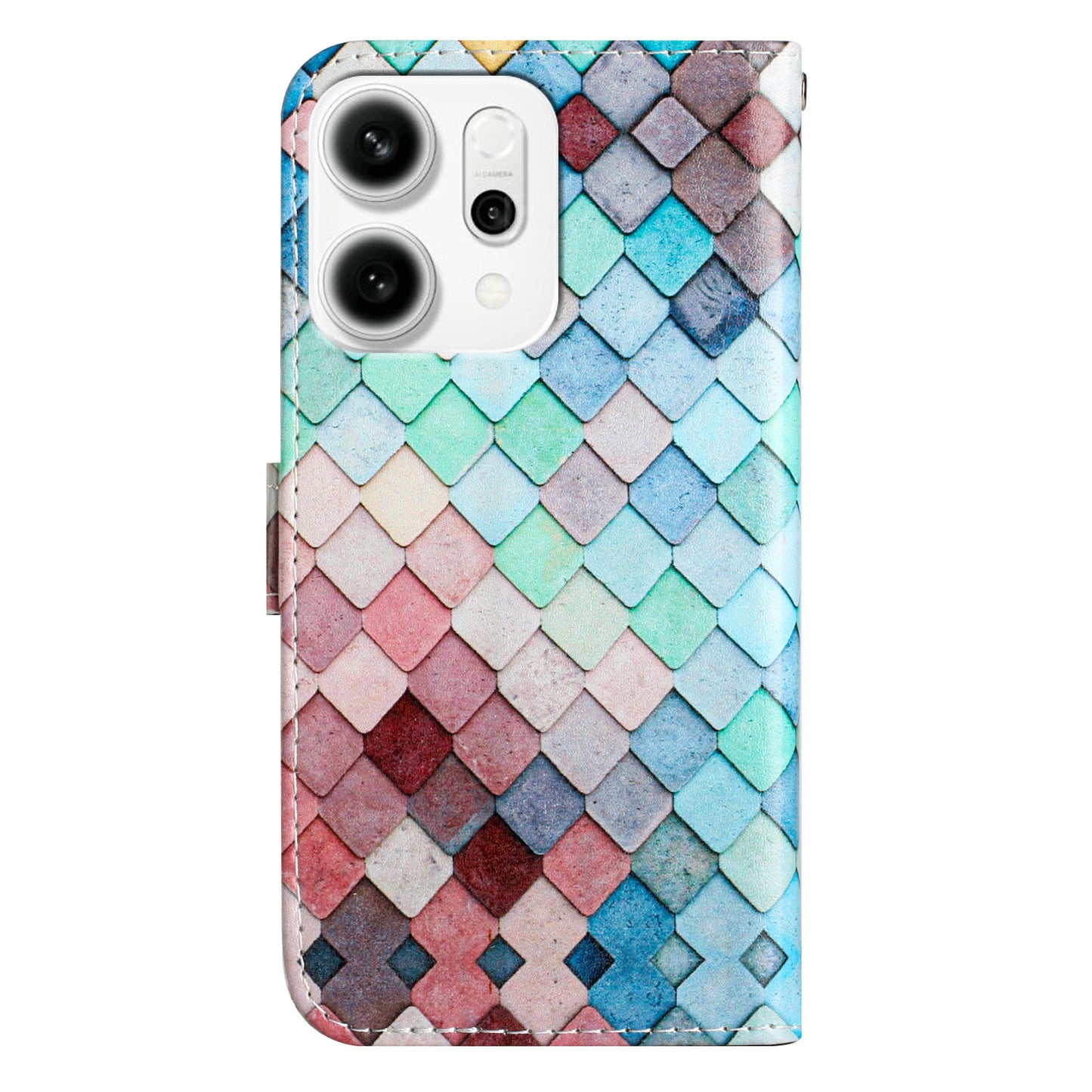 For Oppo Reno14 Pro 5G (Global) Wallet Case  Printed Pattern PU Leather Stand Phone Cover with Strap - Grid