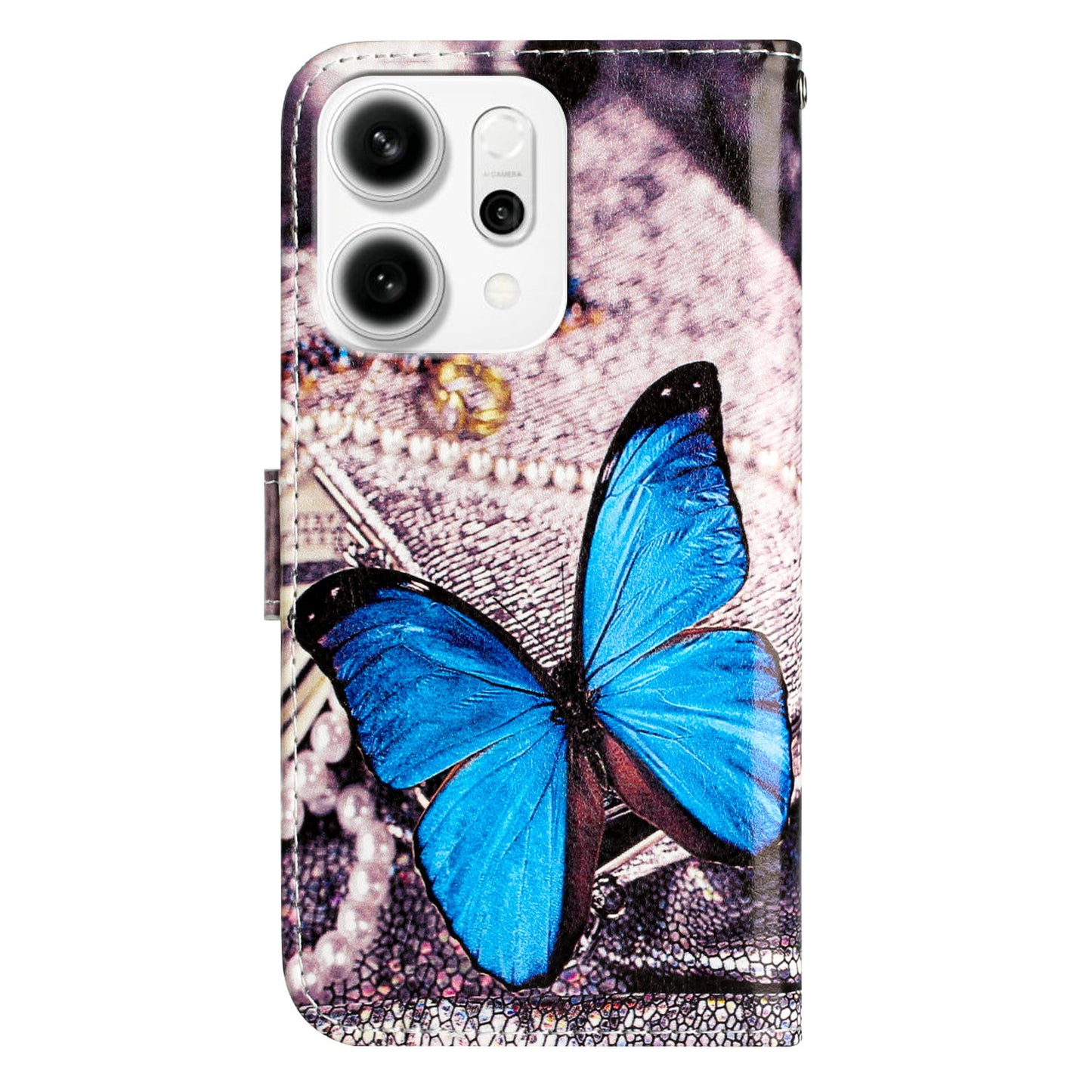 For Oppo Reno14 Pro 5G (Global) Wallet Case  Printed Pattern PU Leather Stand Phone Cover with Strap - Blue Butterfly