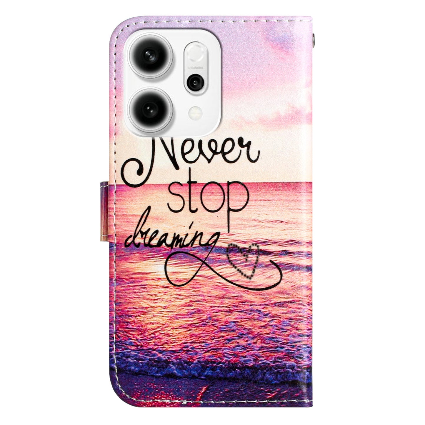 For Oppo Reno14 Pro 5G (Global) Wallet Case  Printed Pattern PU Leather Stand Phone Cover with Strap - Never Stop Dreaming