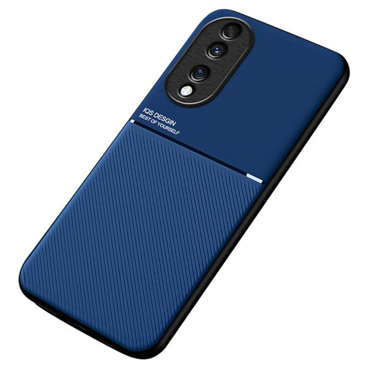 Cellphone Case for Honor 70 5G, Drop-proof Lines Imprinted PU Leather+TPU Hybrid Shell with Built-in Metal Sheet - Blue