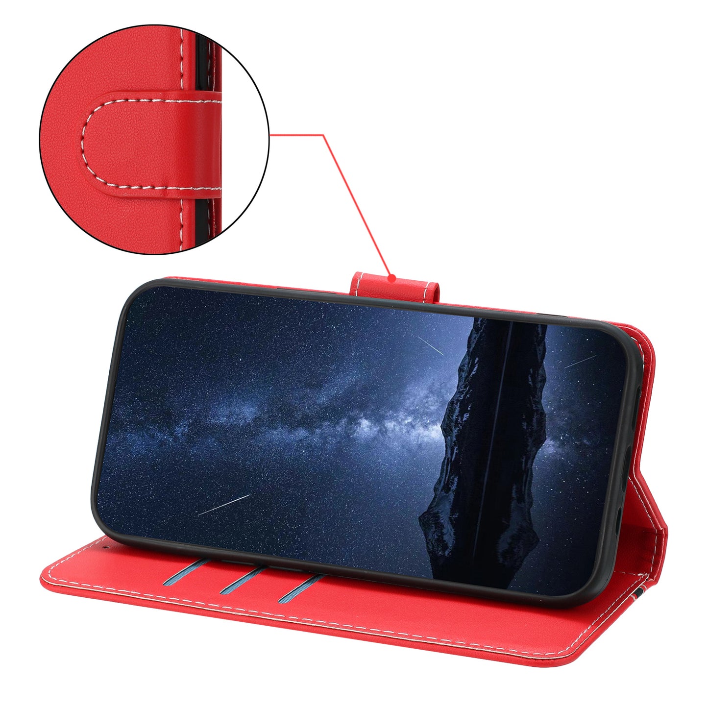 For iPhone 17 Pro Max Phone Cases Wallet Stand Color Splicing Leather Cover with Magnetic Clasp - Red
