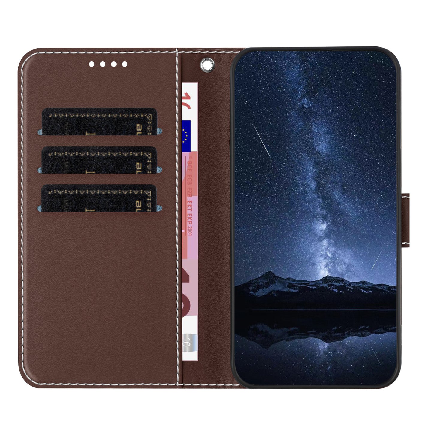 For iPhone 17 Pro Max Phone Cases Wallet Stand Color Splicing Leather Cover with Magnetic Clasp - Brown