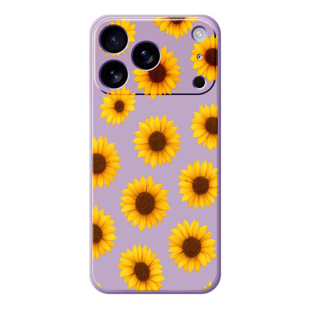 For iPhone 17 Pro Max Case Sunflowers Pattern Printing Straight Edge TPU Phone Back Cover - Purple