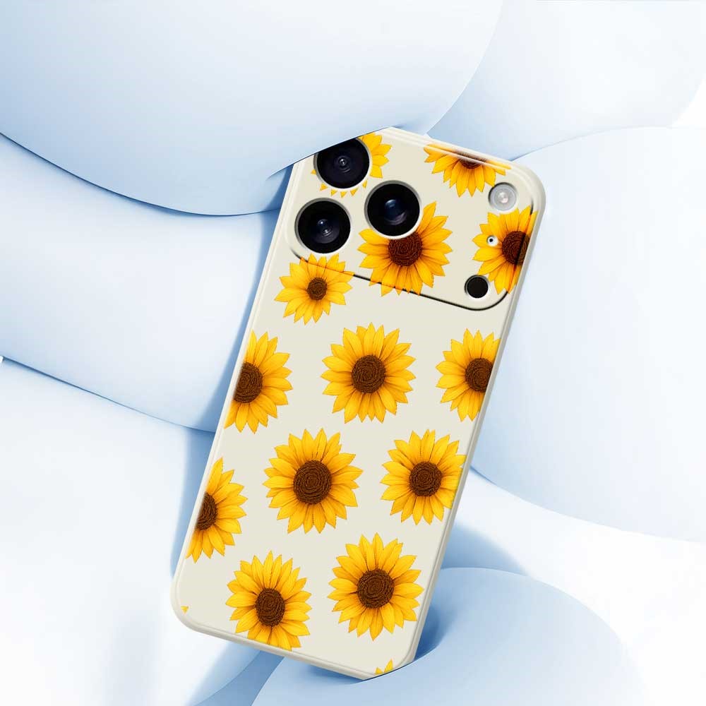 For iPhone 17 Pro Max Case Sunflowers Pattern Printing Straight Edge TPU Phone Back Cover - Purple