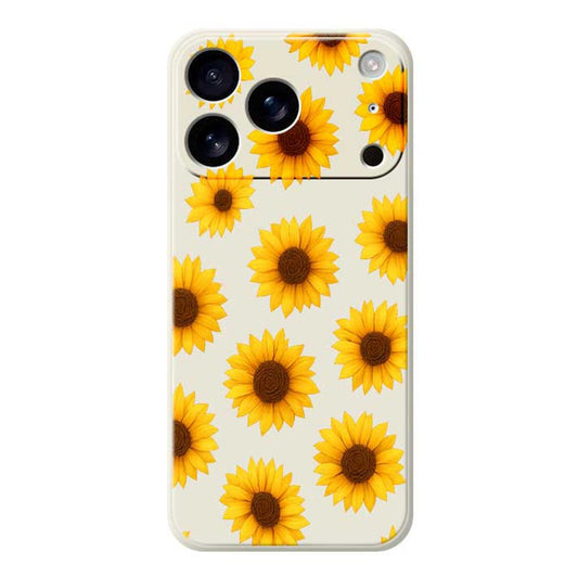 For iPhone 17 Pro Max Case Sunflowers Pattern Printing Straight Edge TPU Phone Back Cover - Beige