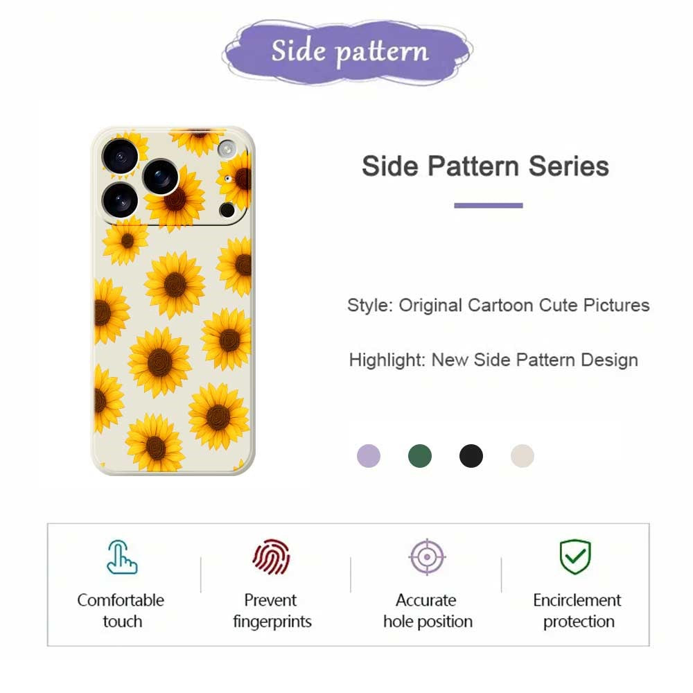 For iPhone 17 Pro Max Case Sunflowers Pattern Printing Straight Edge TPU Phone Back Cover - Beige