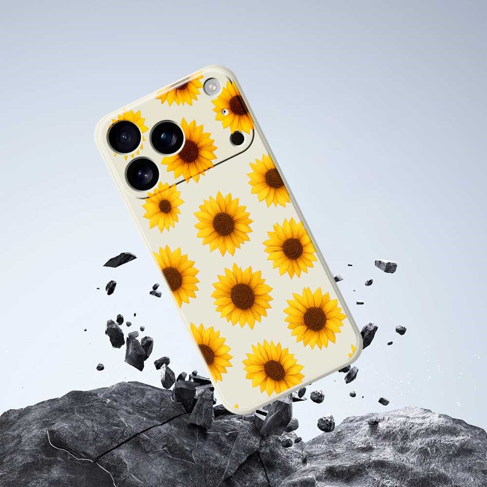 For iPhone 17 Pro Max Case Sunflowers Pattern Printing Straight Edge TPU Phone Back Cover - Black