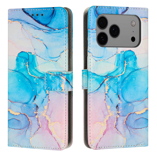 For iPhone 17 Pro Max Stand Case Marble Pattern PU Leather Wallet Phone Cover - Pink / Green