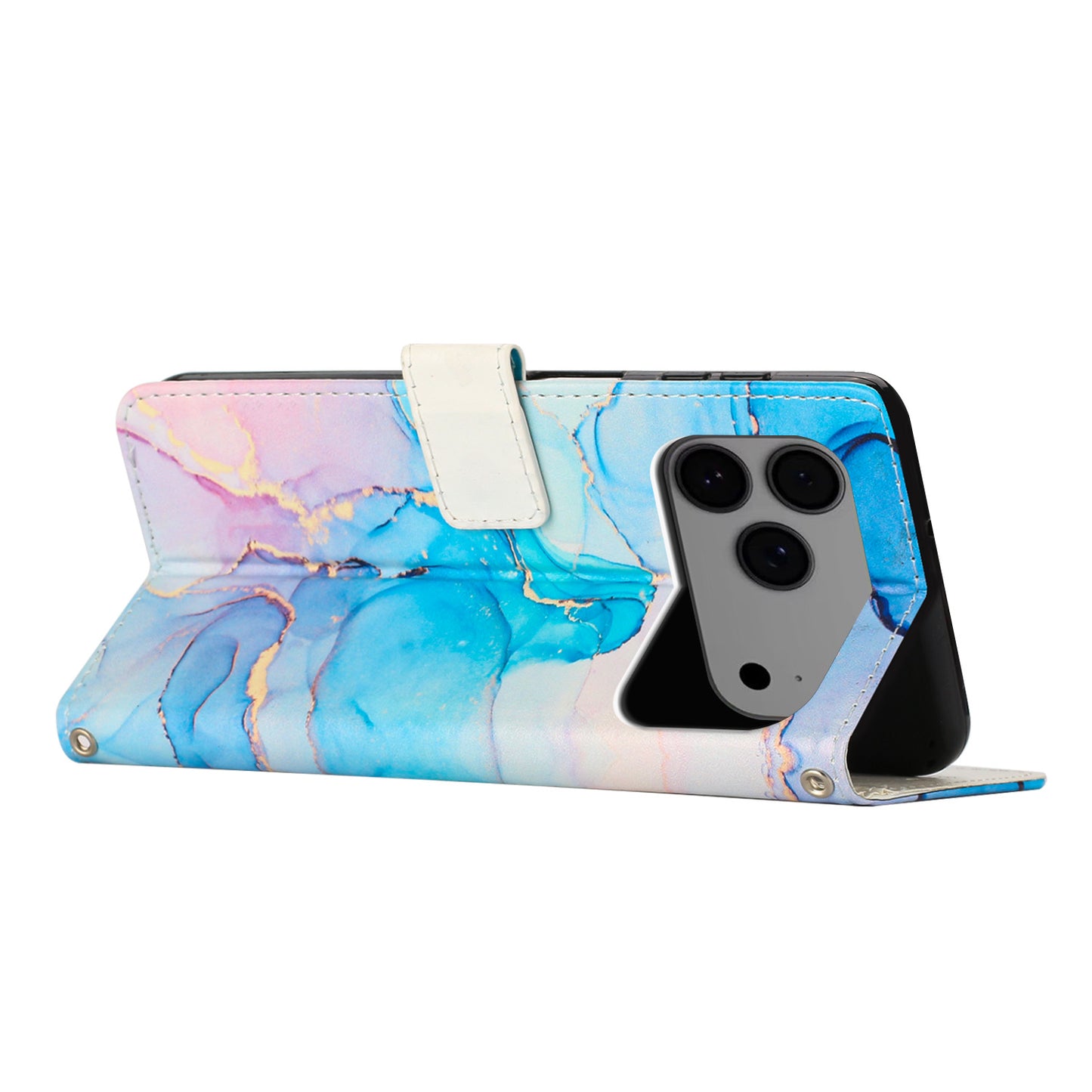 For iPhone 17 Pro Max Stand Case Marble Pattern PU Leather Wallet Phone Cover - Pink / Green