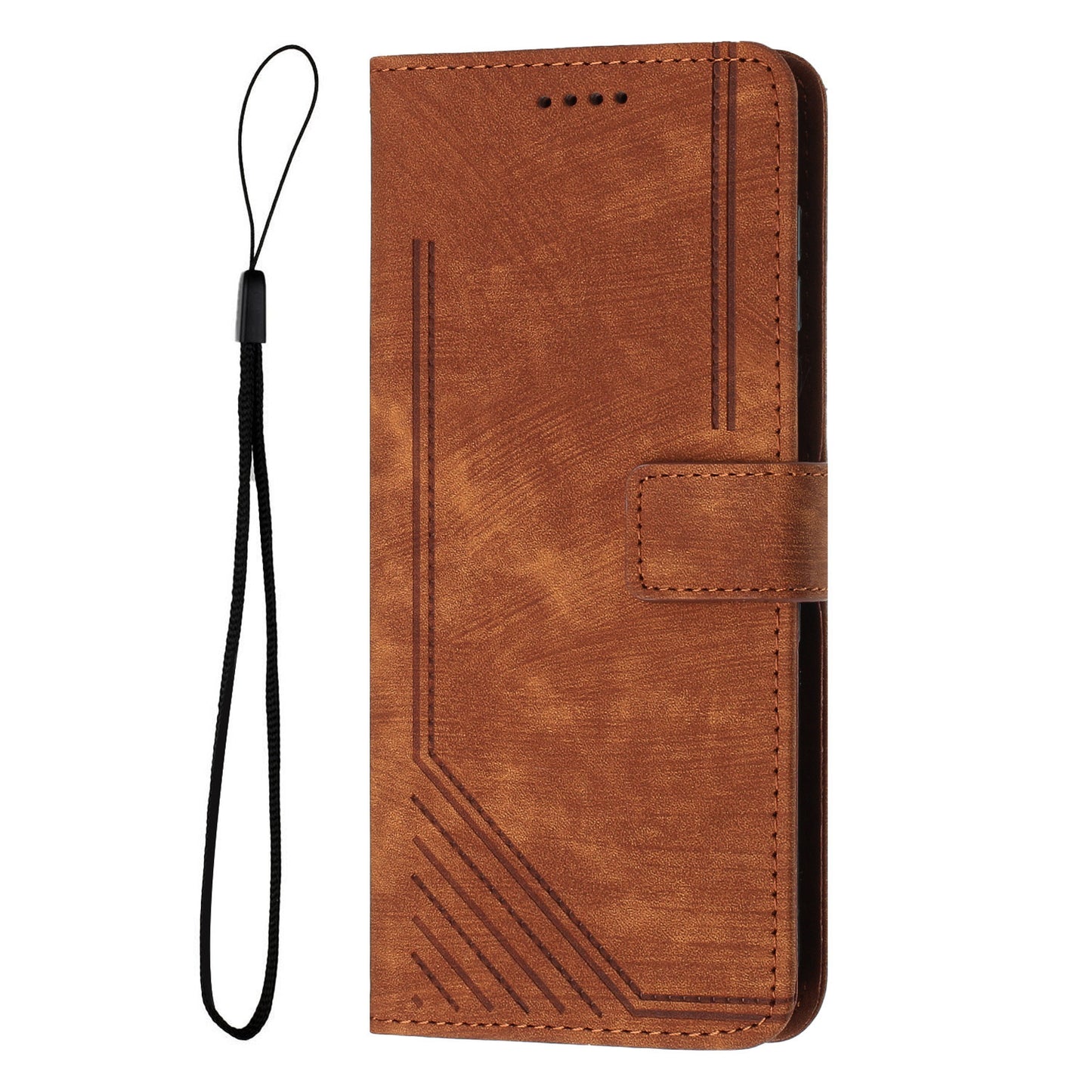 For iPhone 17 Pro Max Stand Case Imprinted Lines Leather Phone Cover - Brown