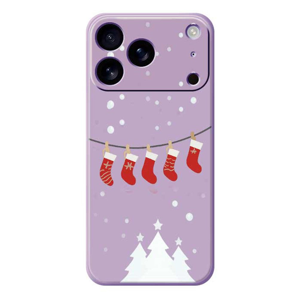 For iPhone 17 Pro Max Case Christmas Stockings Pattern Printing Straight Edge TPU Phone Back Cover - Purple