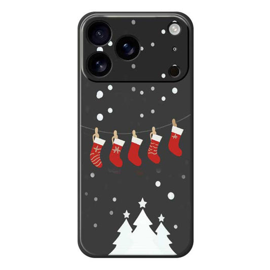 For iPhone 17 Pro Max Case Christmas Stockings Pattern Printing Straight Edge TPU Phone Back Cover - Black