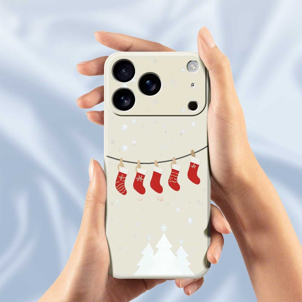 For iPhone 17 Pro Max Case Christmas Stockings Pattern Printing Straight Edge TPU Phone Back Cover - Black