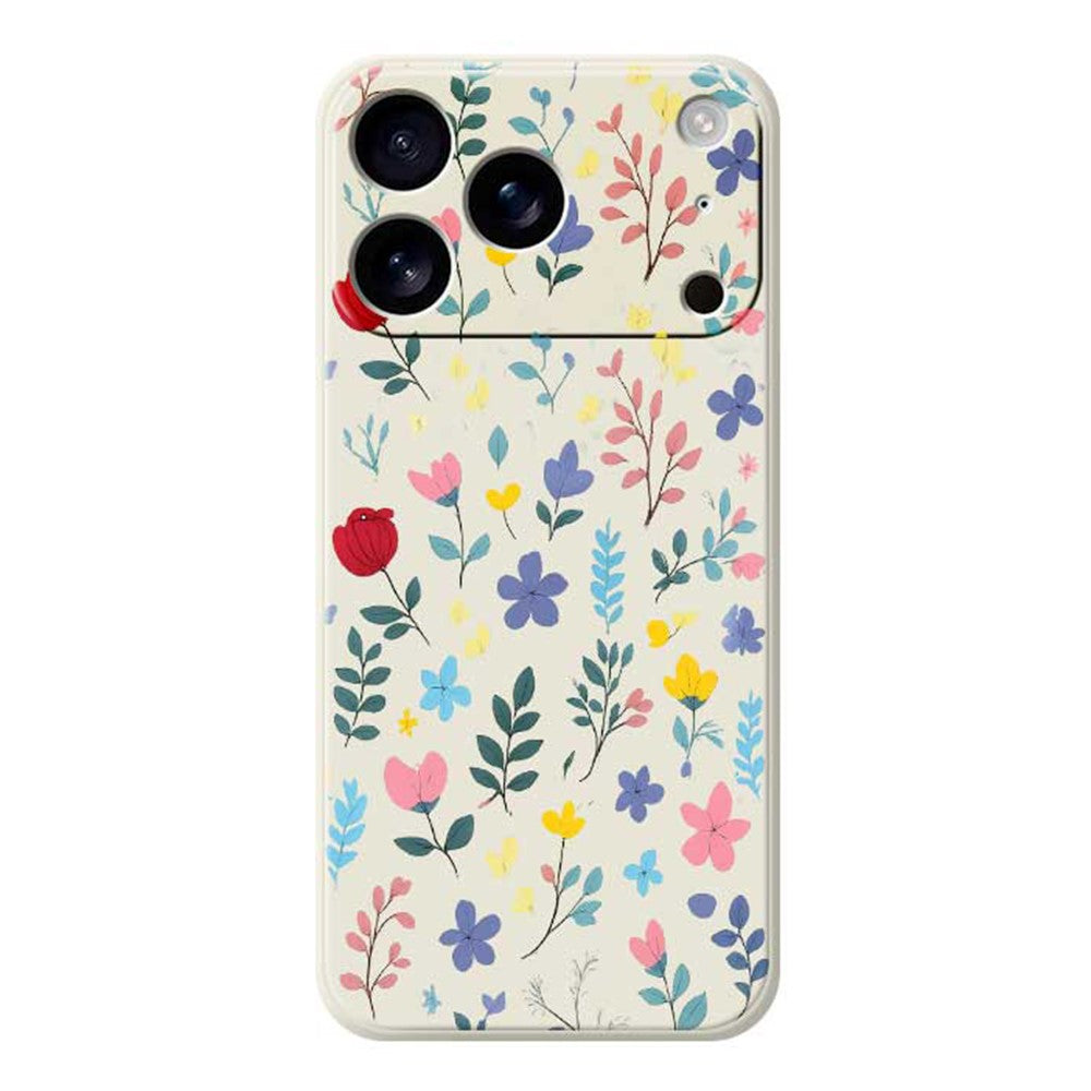 For iPhone 17 Pro Max Case Colorful Flower Branches Pattern Printing Straight Edge TPU Phone Back Cover - Beige