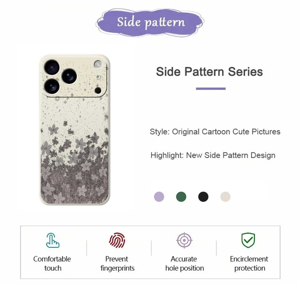 For iPhone 17 Pro Max Case Grey Flowers Pattern Printing Straight Edge TPU Phone Back Cover - Beige