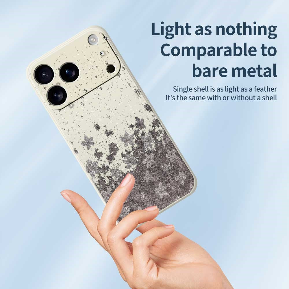 For iPhone 17 Pro Max Case Grey Flowers Pattern Printing Straight Edge TPU Phone Back Cover - Beige