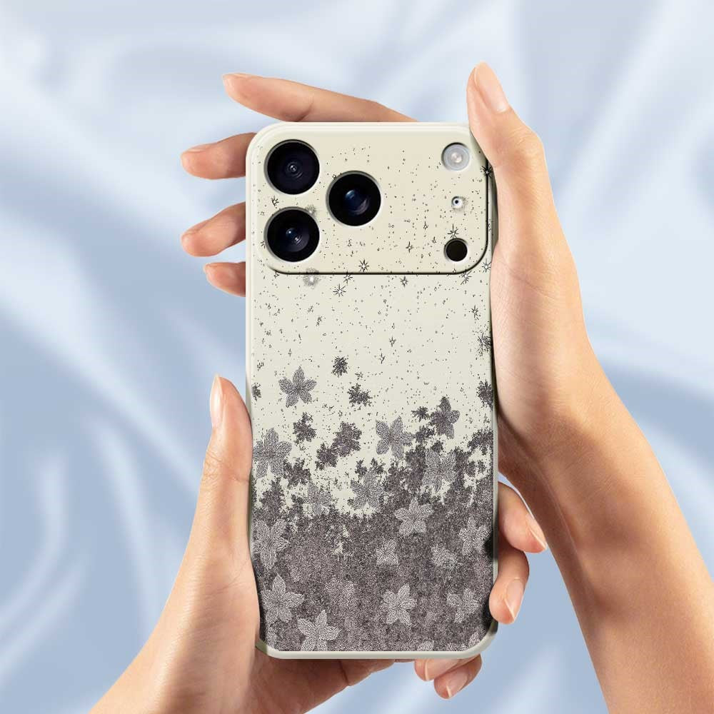 For iPhone 17 Pro Max Case Grey Flowers Pattern Printing Straight Edge TPU Phone Back Cover - Beige