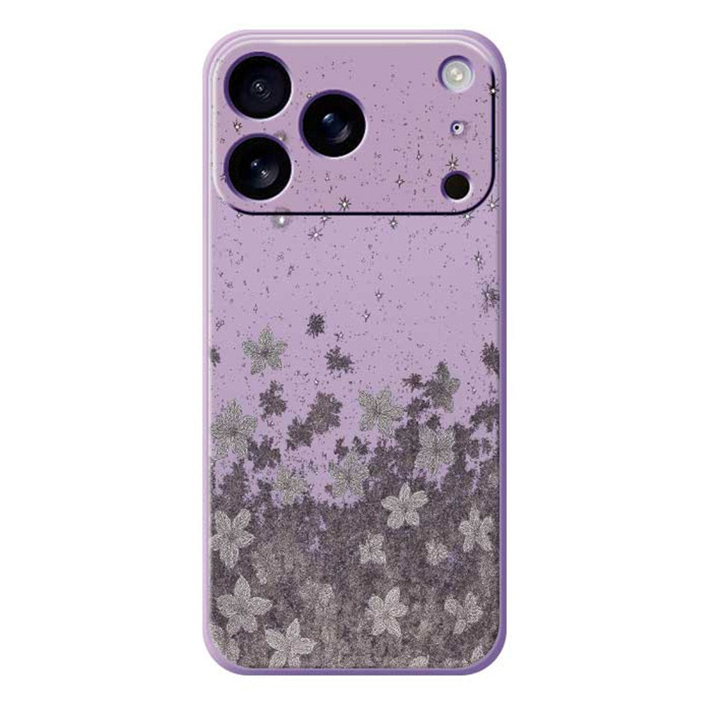 For iPhone 17 Pro Max Case Grey Flowers Pattern Printing Straight Edge TPU Phone Back Cover - Purple