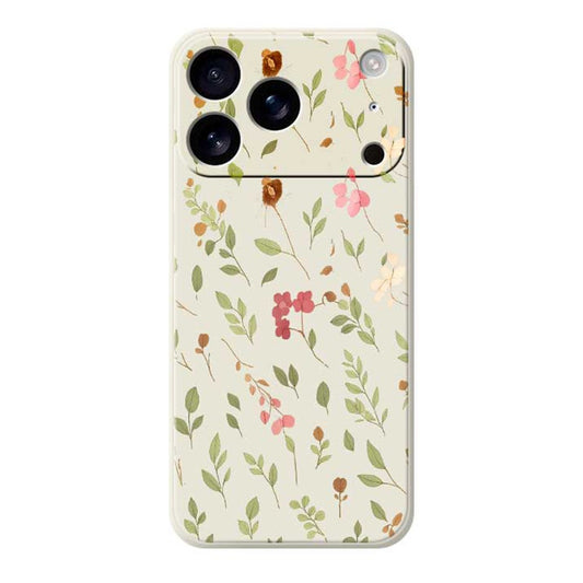 For iPhone 17 Pro Max Case Small Flower Leaves Pattern Printing Straight Edge TPU Phone Back Cover - Beige