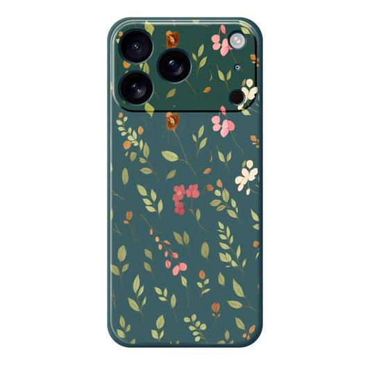 For iPhone 17 Pro Max Case Small Flower Leaves Pattern Printing Straight Edge TPU Phone Back Cover - Green