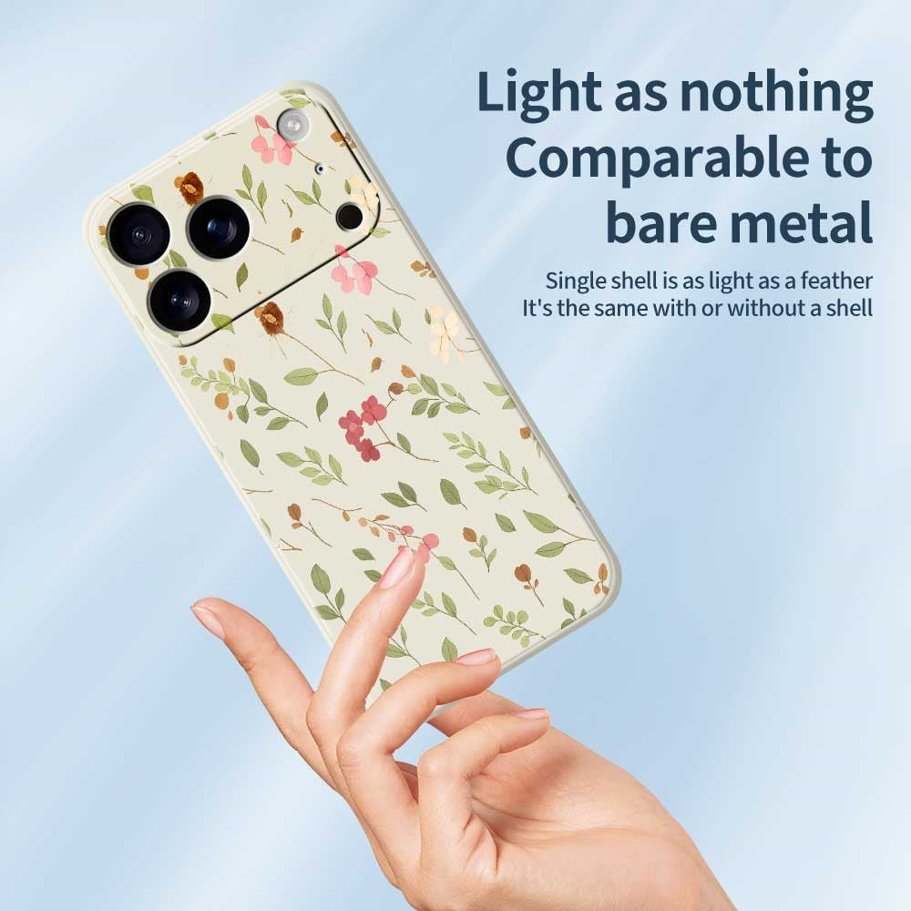 For iPhone 17 Pro Max Case Small Flower Leaves Pattern Printing Straight Edge TPU Phone Back Cover - Green