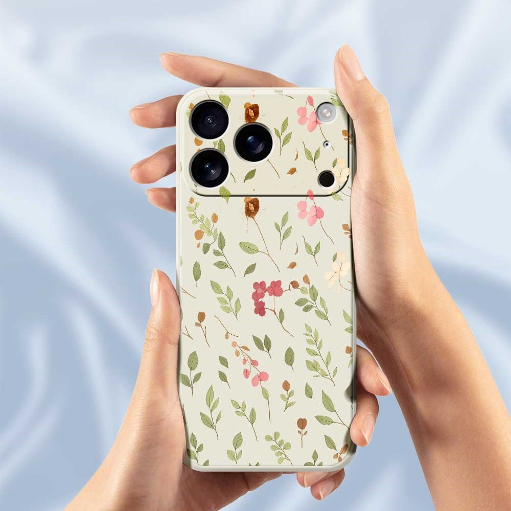 For iPhone 17 Pro Max Case Small Flower Leaves Pattern Printing Straight Edge TPU Phone Back Cover - Green