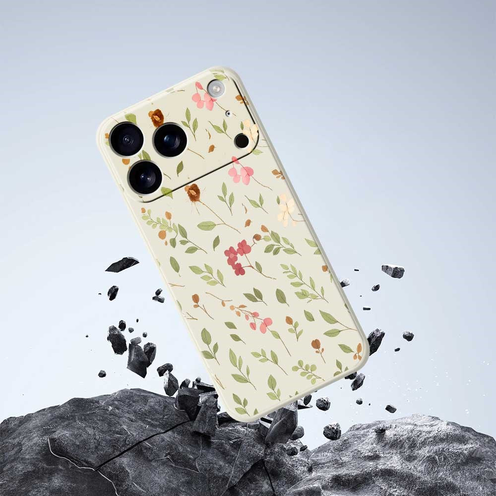 For iPhone 17 Pro Max Case Small Flower Leaves Pattern Printing Straight Edge TPU Phone Back Cover - Green